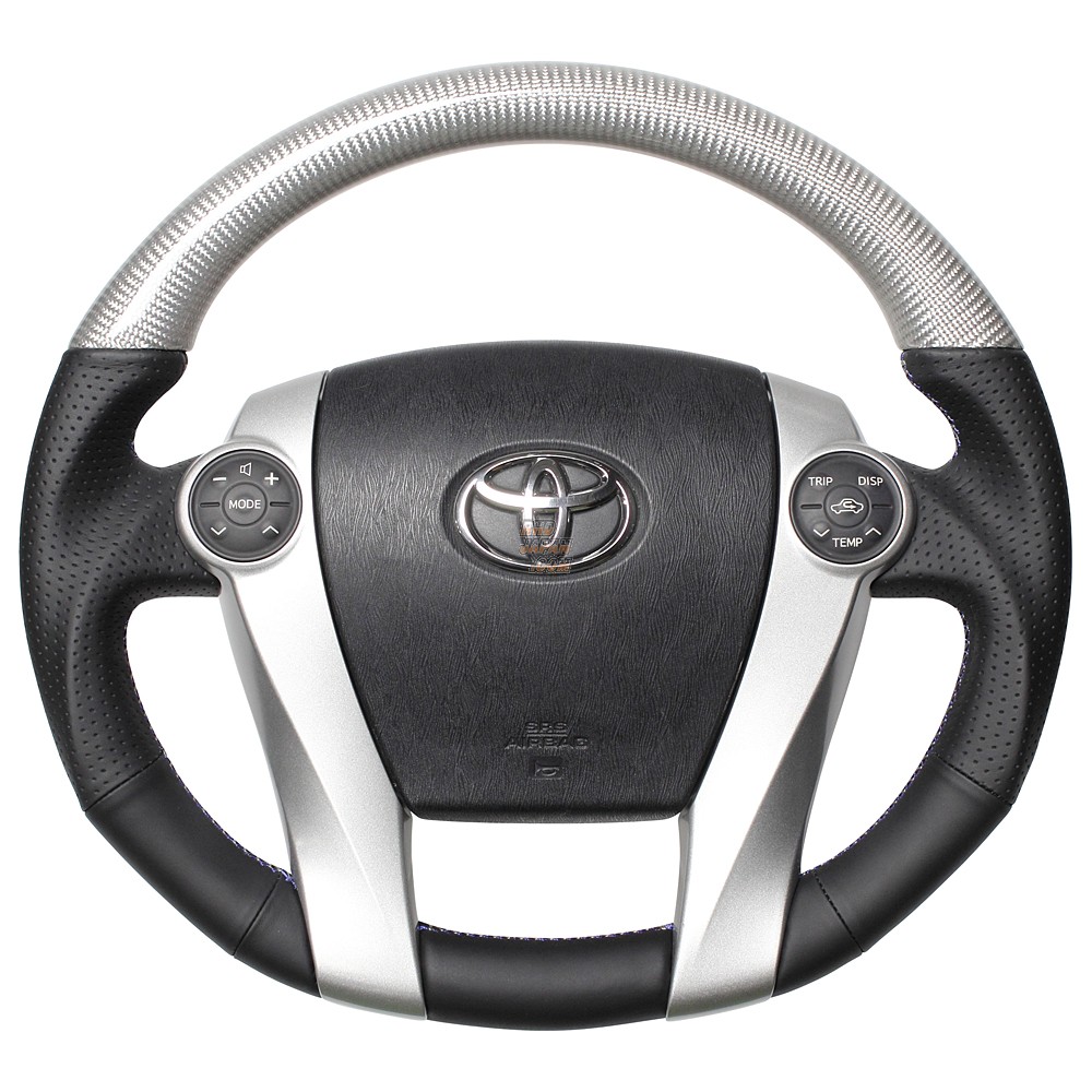 Real Premium Series Steering Wheel Oval Shape Silver Carbon Blue Silver Eurostitch - ZVW30 ZVW35 ZVW40W ZVW41W NHP10
