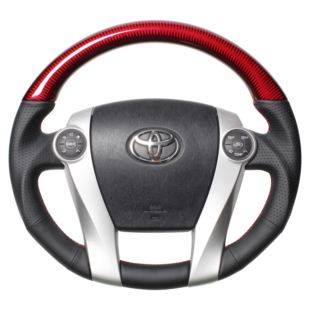 Real Premium Series Steering Wheel Oval Shape Red Carbon Red Black Eurostitch - ZVW30 ZVW35 ZVW40W ZVW41W NHP10