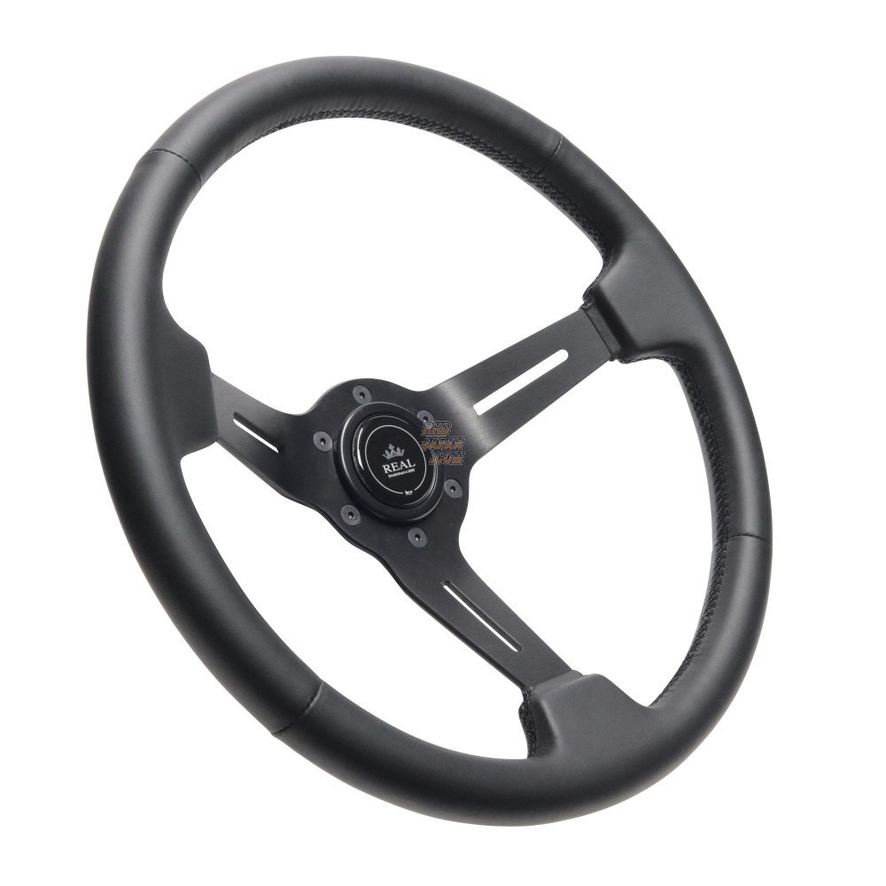 Real Steering Wheel - Real Sport Deep Type All Leather with Black Euro Stitch