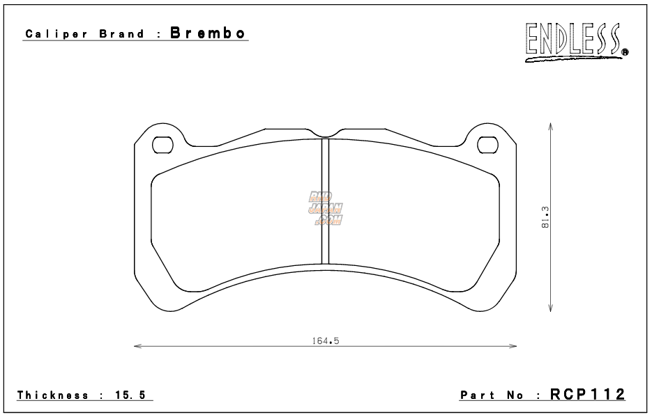 Endless Brake Pad Set Type MX72 Plus Front 4 Pot - GDB Spec C GRB R205 BL9 BP9 S402 VAB Applied Model D/E