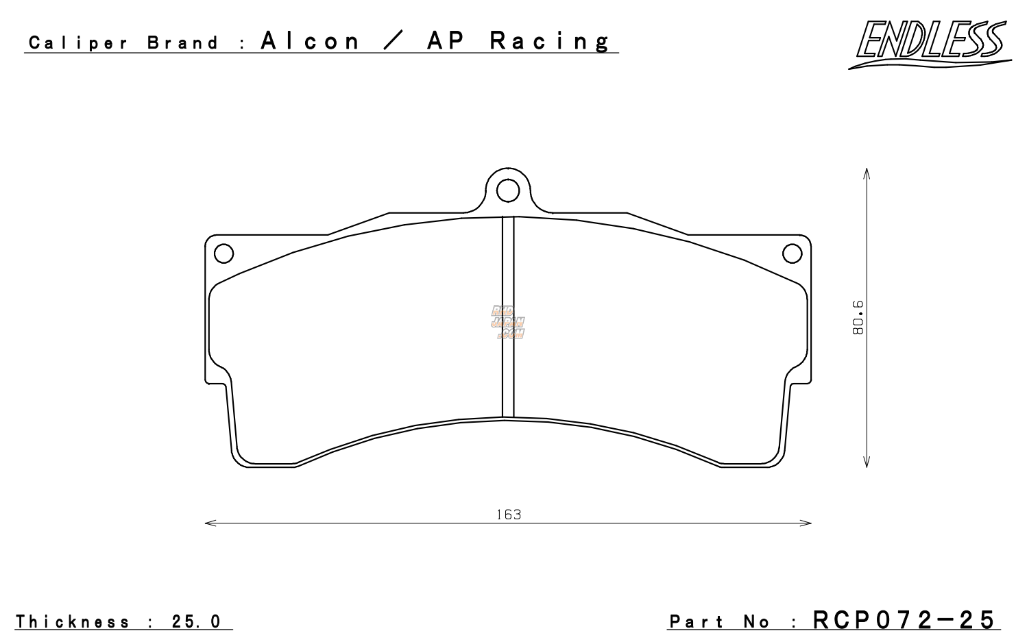 Endless Brake Pads Set MX72 Plus AlconAP Racing Caliper CP6060/6065/6075/6080 - RCP072 25mm