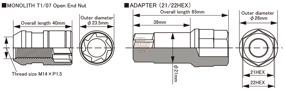 Kyo-Ei KICS Monolith T1/07 Open End Lug Nuts and Adapter Set Neochro - M14 x P1.5