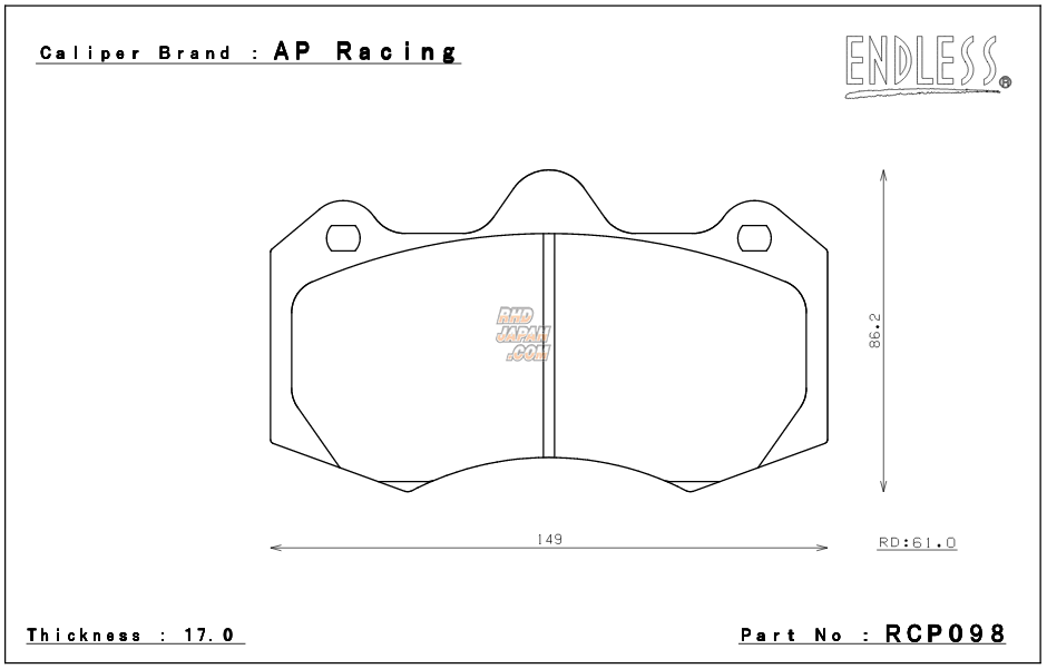 Endless Brake Pads Set CC-Rg AP RACING 6 POT CP7040D61 - RCP098