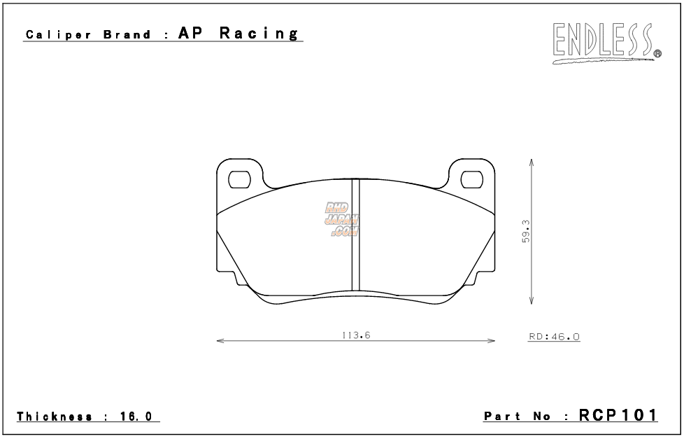 Endless Brake Pads Set CC-Rg AP Racing Caliper CP7600 CP7606 - RCP101
