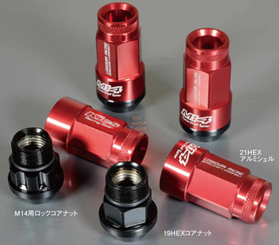 Kyo-Ei Kics Leggdura Racing Shell Type Lock & Lug Nut Set RL54 2pc - Red  M14 X P1.5