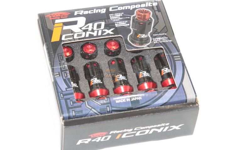 KYO-EI KICS Racing Gear Racing Composite R40 iCONIX Lock & Nut Set Black Body - Red Cap M12 x P1.25