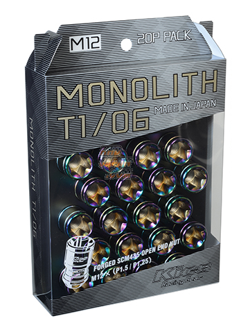 Kyo-Ei KICS Monolith T1/06 Open End Lug Nuts and Adapter Set Neochro - M12  x P1.5