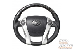 Real Premium Series Steering Wheel Oval Shape Black Carbon Blue Silver Eurostitch - ZVW30 ZVW35 ZVW40W ZVW41W NHP10