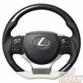 Real Premium Series Steering Wheel C-Shape Black Carbon & White Leather White Black Eurostitch Parallel cut - Lexus CT200h IS NX RC GS F