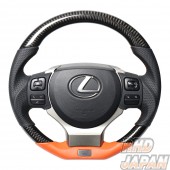 Real Premium Series Steering Wheel D-Shape Black Carbon & Orange Leather Orange Black Eurostitch - Lexus IS RC NX CT GS F