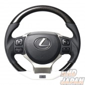Real Premium Series Steering Wheel D-Shape Black Carbon & White Leather White Black Eurostitch - Lexus IS RC NX CT GS F