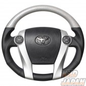 Real Premium Series Steering Wheel Oval Shape Silver Carbon Blue Silver Eurostitch - ZVW30 ZVW35 ZVW40W ZVW41W NHP10