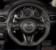 Kenstyle Steering Wheel CFRP and Leather Red and Silver Stitch with CFRP Panel - CX-8 KG2P BM2AP DJ3AS DK5#W BM#FP KF#P