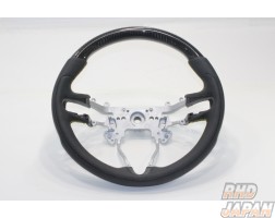 J's Racing Sports Steering Wheel - Carbon Black Leather Yellow Stitch
