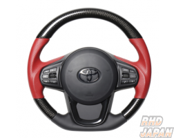 Real Premium Series Steering Wheel D-Shape Black Carbon Red Leather Silver Eurostitch - Supra DB02 DB22 DB42 DB82